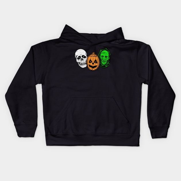 Halloween 3 Silver Shamrock Masks Kids Hoodie by StudioPM71